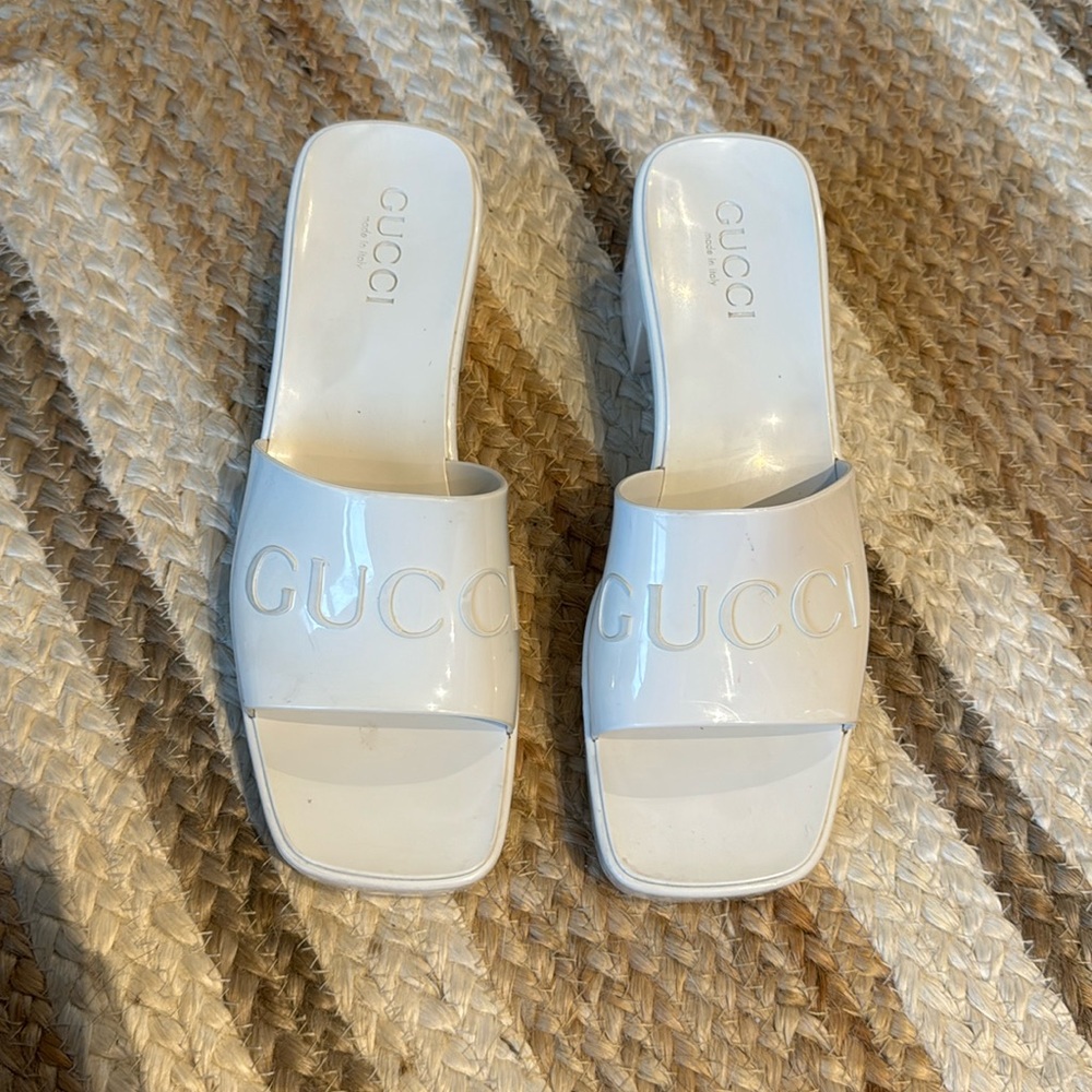 Gucci white Rubber Heeled Sandal Slides Size 8